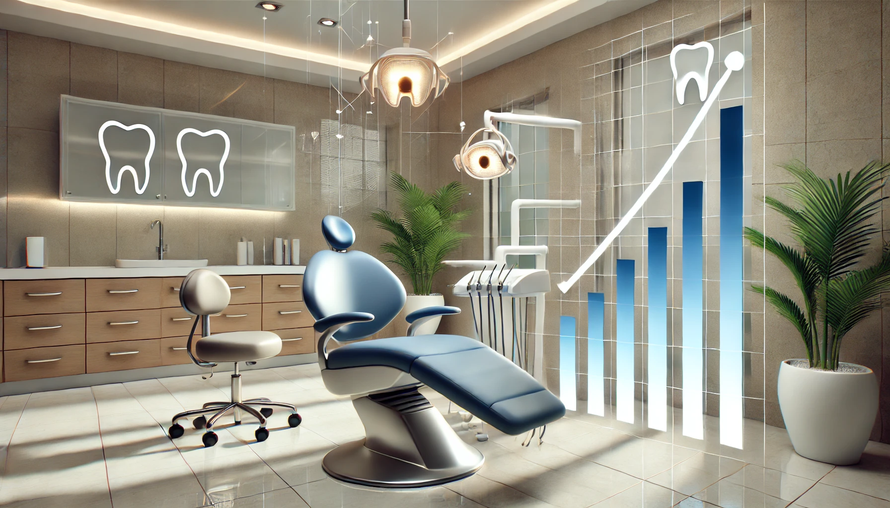 dental office with a patient growth graph trending upwards